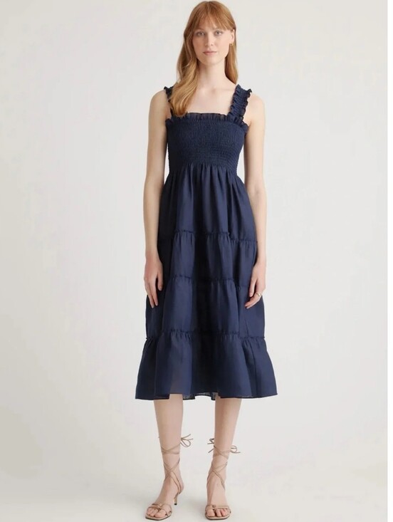 Quince Dresses & Skirts - Quince European Linen Smocked Midi Dress in Deep Navy XS
